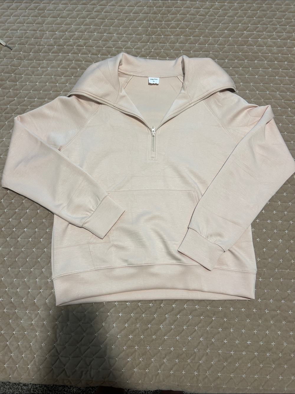 Half-Zip Pullover Sweatshirt - Light Peachy Blush Pink
